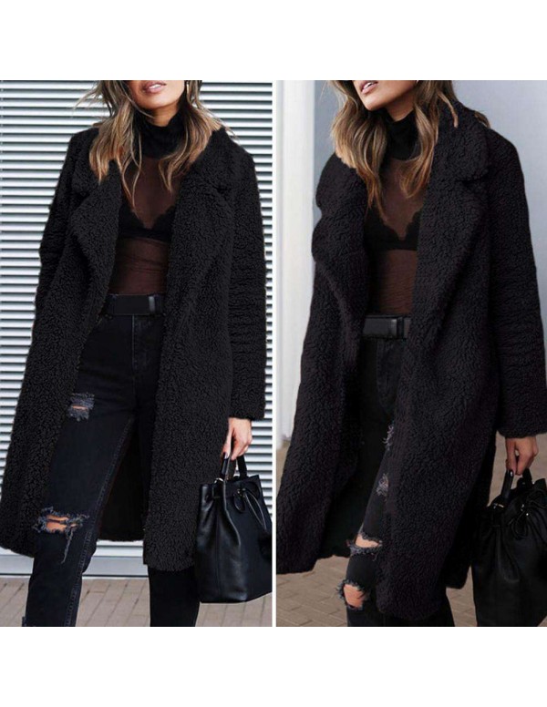 Open Front Cardigan Long Coat Stylish Turn Down Collar Jackets