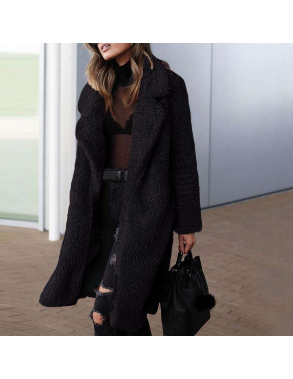 Open Front Cardigan Long Coat Stylish Turn Down Collar Jackets