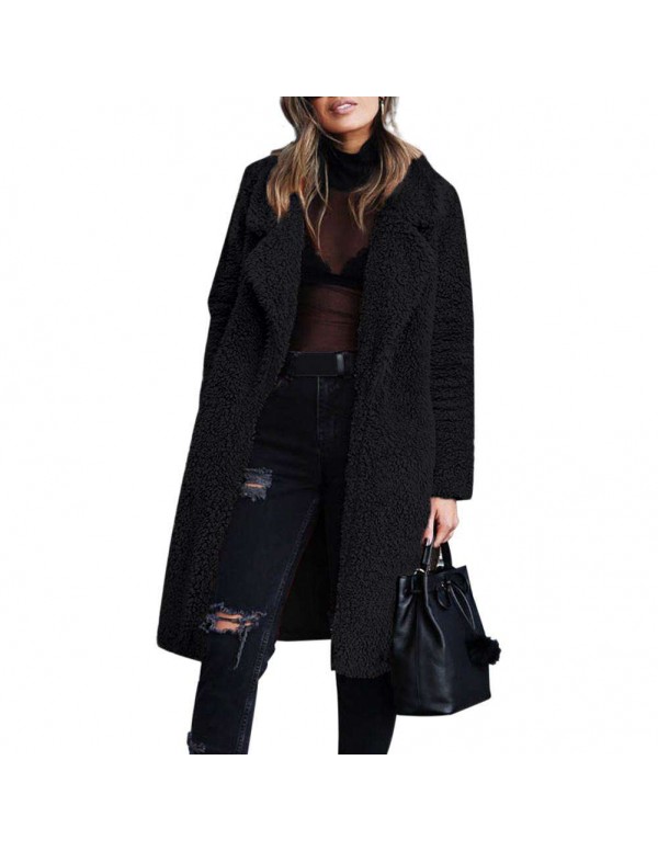 Open Front Cardigan Long Coat Stylish Turn Down Collar Jackets