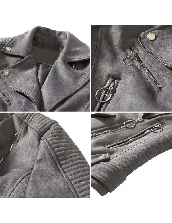 Classic Basic Motorcycle Jacket Faux Leather Street Zipper Short Coat