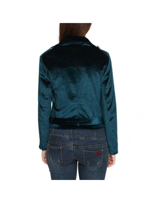 Velvet Autumn Jackets Turn Down Collar Slanted Zipper Slim Fit Coat