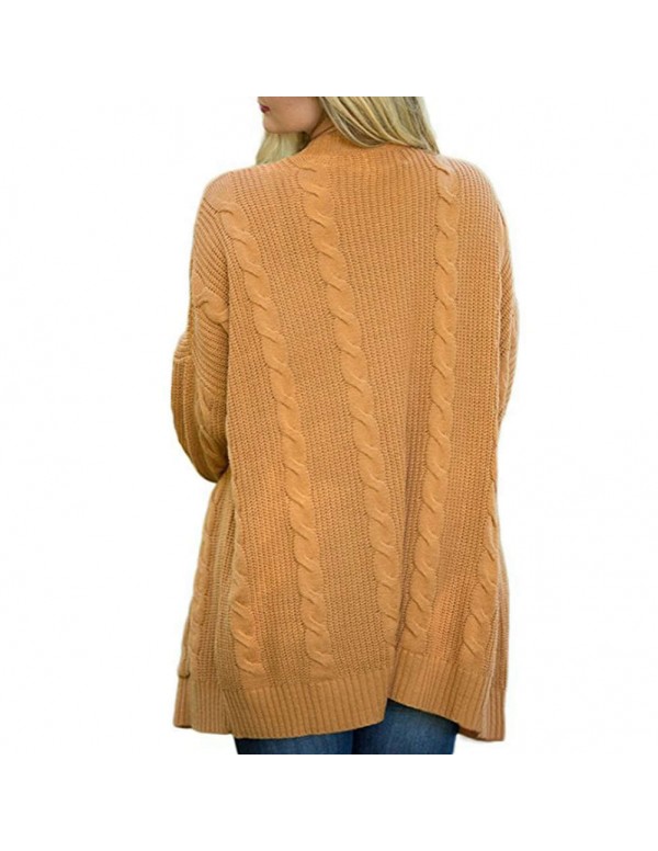 Fashion Open Front Long Sleeve Knitted Cardigans Sweater with Pockets