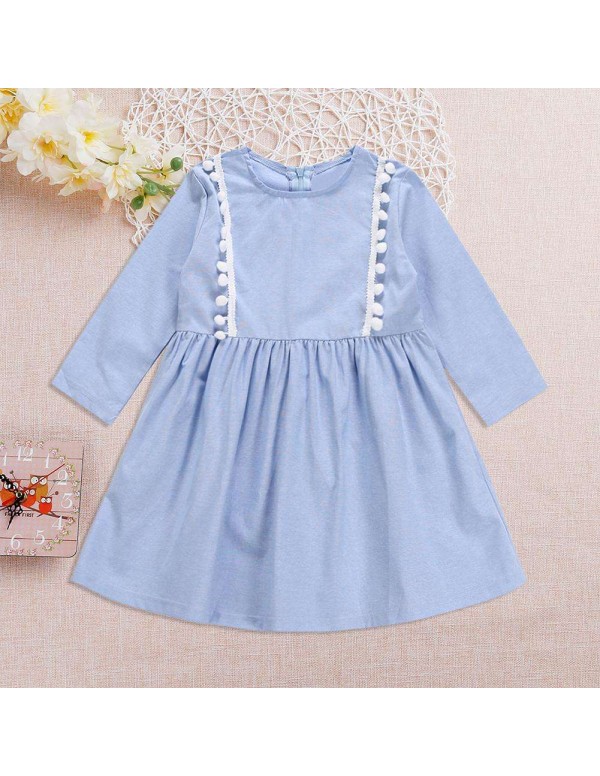 Child Girls Clothes Mini Ball Long Sleeve Dress Round Neck Children Outfits