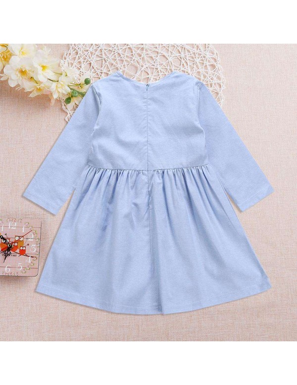 Child Girls Clothes Mini Ball Long Sleeve Dress Round Neck Children Outfits