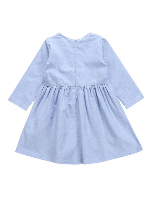 Child Girls Clothes Mini Ball Long Sleeve Dress Round Neck Children Outfits