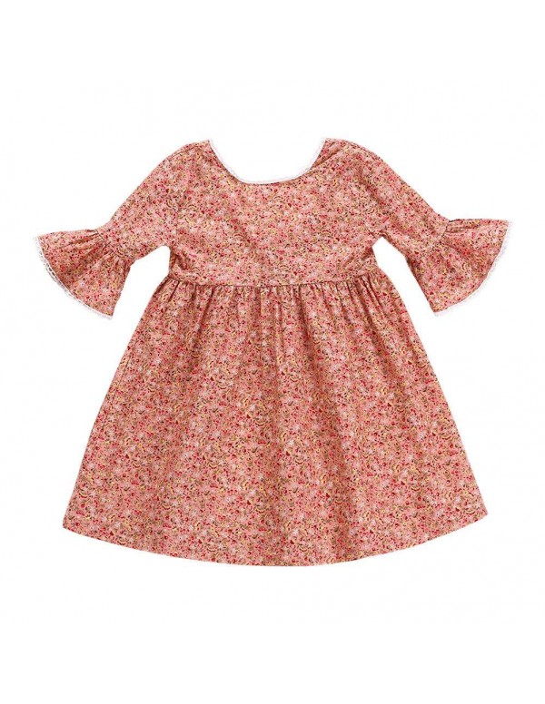 Cute Child Girls Clothes Flare Sleeve Floral Print Dress Children Outfits