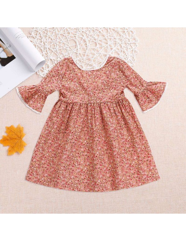 Cute Child Girls Clothes Flare Sleeve Floral Print Dress Children Outfits