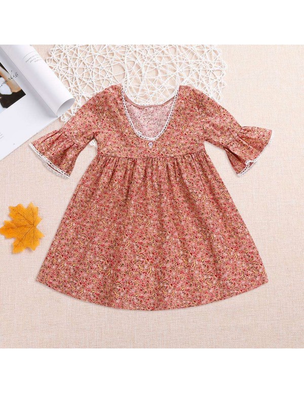 Cute Child Girls Clothes Flare Sleeve Floral Print Dress Children Outfits