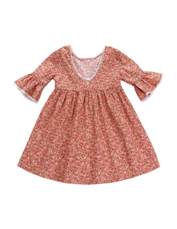 Cute Child Girls Clothes Flare Sleeve Floral Print Dress Children Outfits