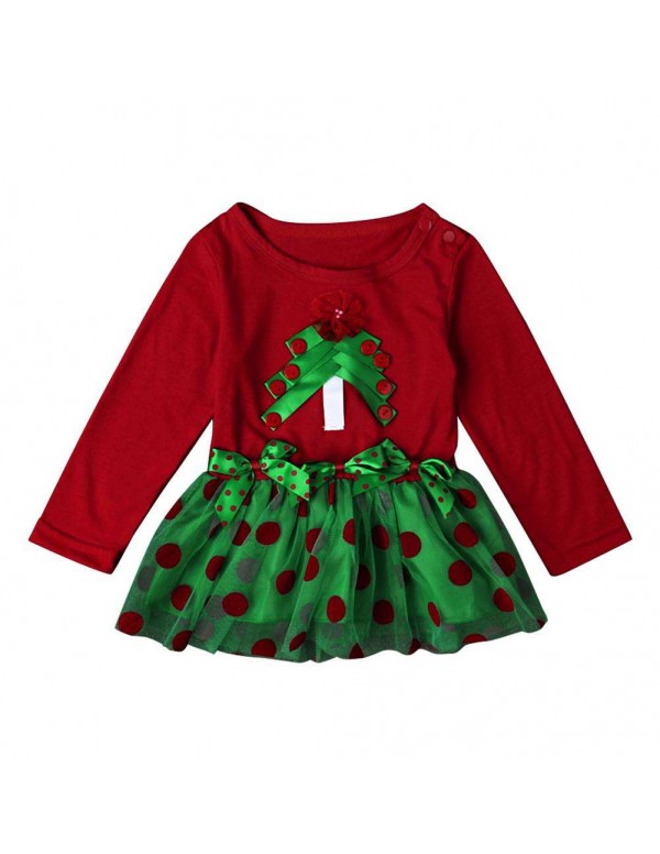 Baby Long Sleeve Girls Christmas Tree Gauze Dress ...