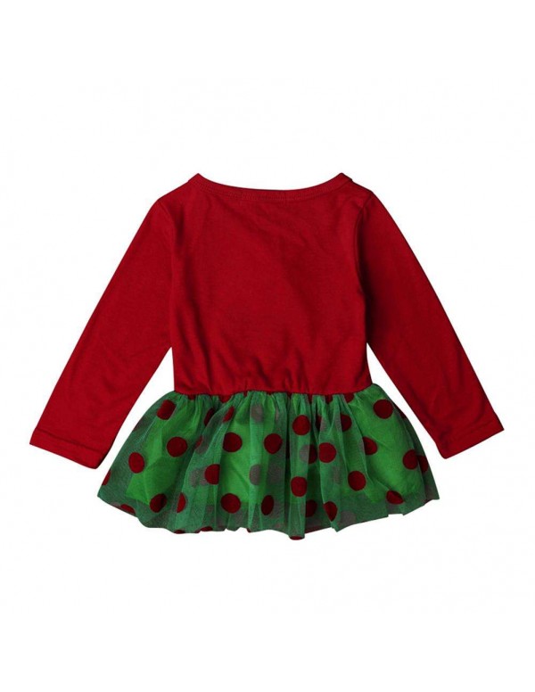 Baby Long Sleeve Girls Christmas Tree Gauze Dress Toddler Stitching Clothes