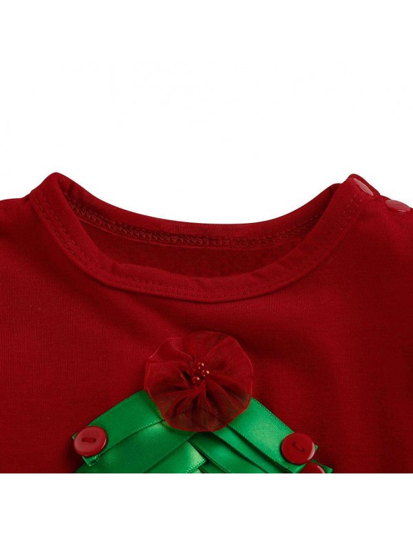 Baby Long Sleeve Girls Christmas Tree Gauze Dress Toddler Stitching Clothes