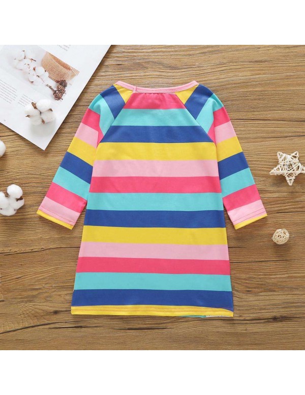 Child Girls Costumes Horse Stripe Print Long Sleeve Dress Children Clothes