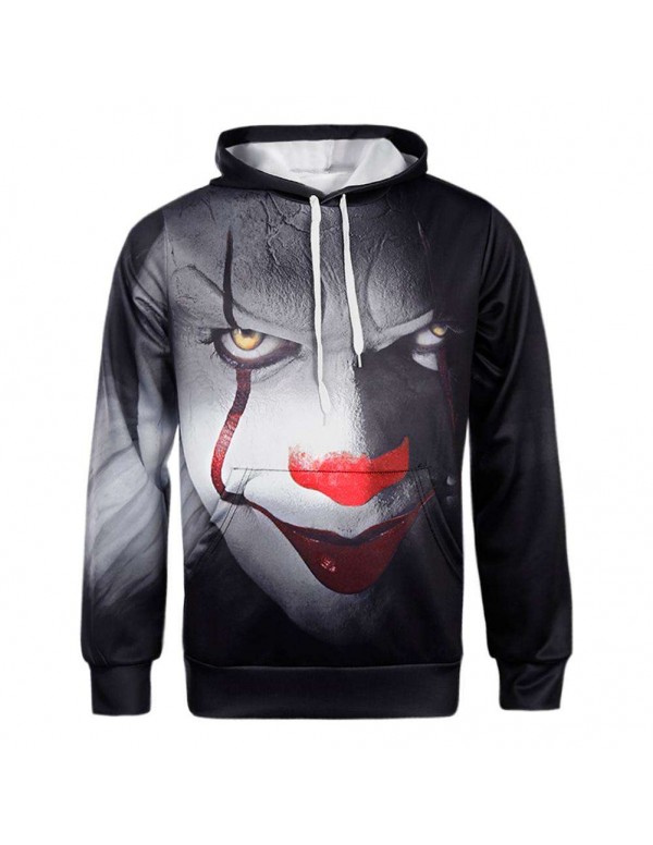 Men Pullover Hoodies Teenagers 3D Clown Digital Print Casual Baseball Tops