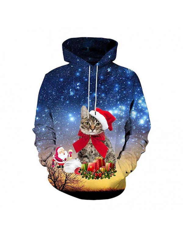 Unisex 3D Christmas Cat Print Men Hoodies Teenager...