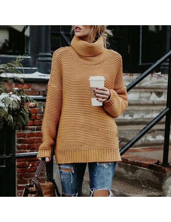 Pullovers Turtleneck Sweater Knitted Warm Casual T...