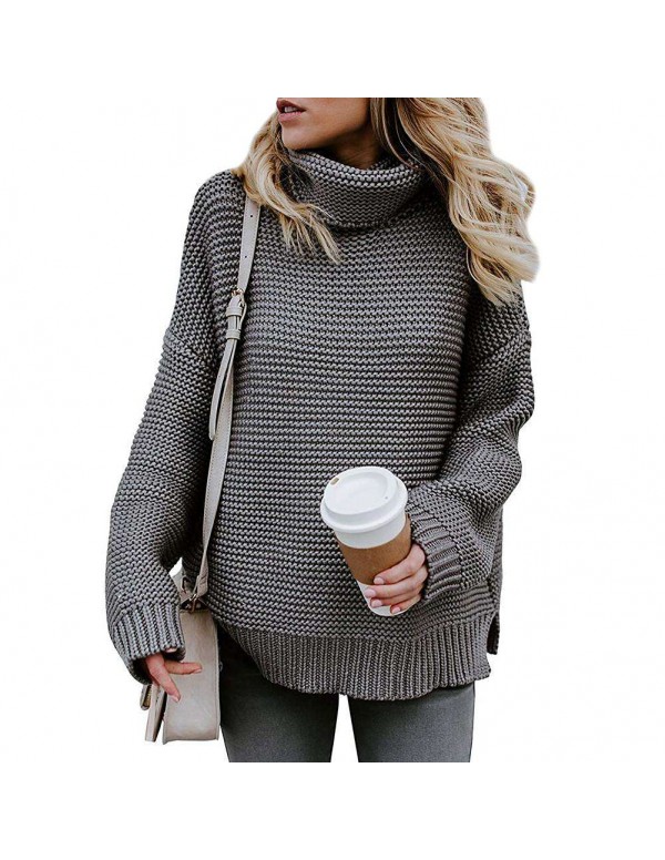 Knitted Solid Color Sweater Loose Turtleneck Thicken Tops Coat