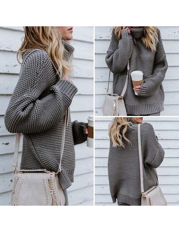 Knitted Solid Color Sweater Loose Turtleneck Thicken Tops Coat