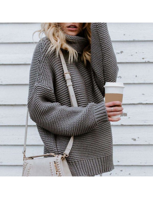 Knitted Solid Color Sweater Loose Turtleneck Thicken Tops Coat