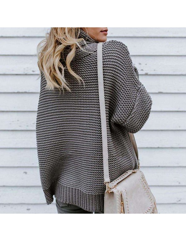 Knitted Solid Color Sweater Loose Turtleneck Thicken Tops Coat