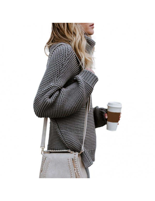 Knitted Solid Color Sweater Loose Turtleneck Thicken Tops Coat