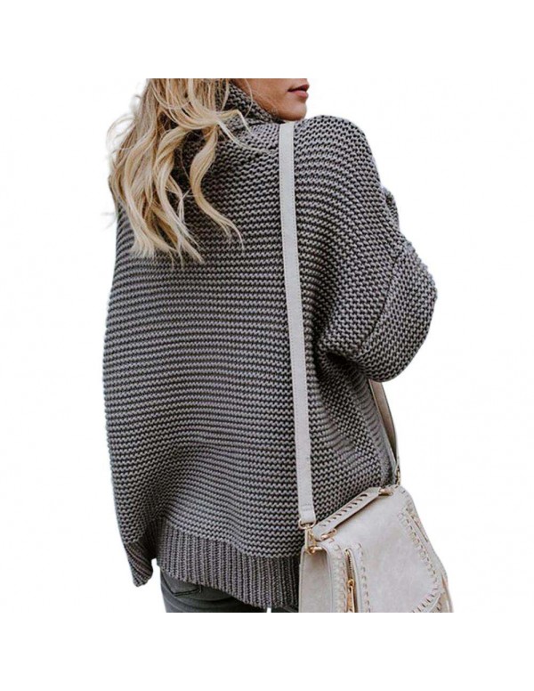 Knitted Solid Color Sweater Loose Turtleneck Thicken Tops Coat