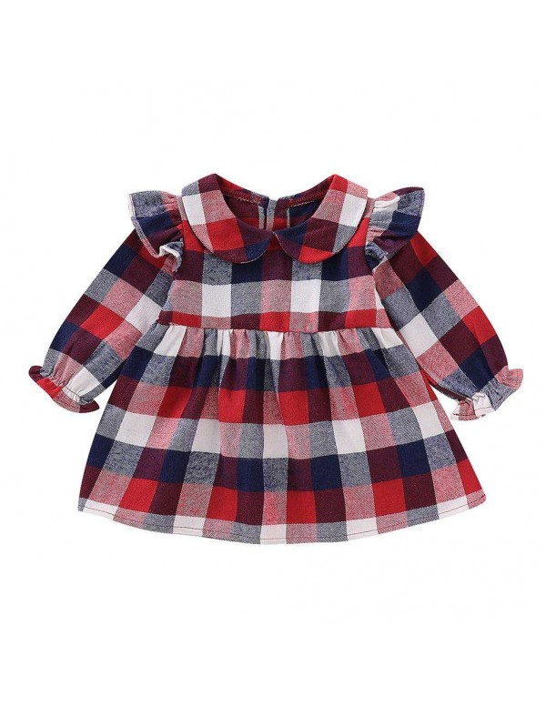 Princess Plaid Dress Cotton Soft Doll Collar Toddler Girls Elegant Clothing