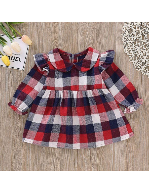 Princess Plaid Dress Cotton Soft Doll Collar Toddler Girls Elegant Clothing