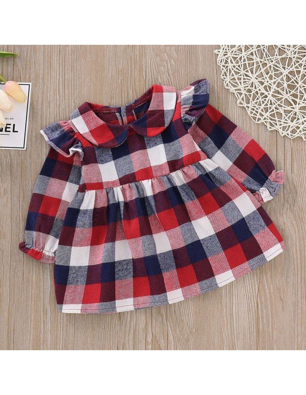 Princess Plaid Dress Cotton Soft Doll Collar Toddler Girls Elegant Clothing