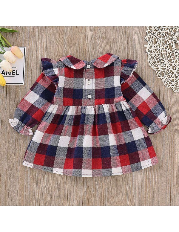 Princess Plaid Dress Cotton Soft Doll Collar Toddler Girls Elegant Clothing