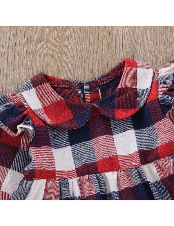 Princess Plaid Dress Cotton Soft Doll Collar Toddler Girls Elegant Clothing