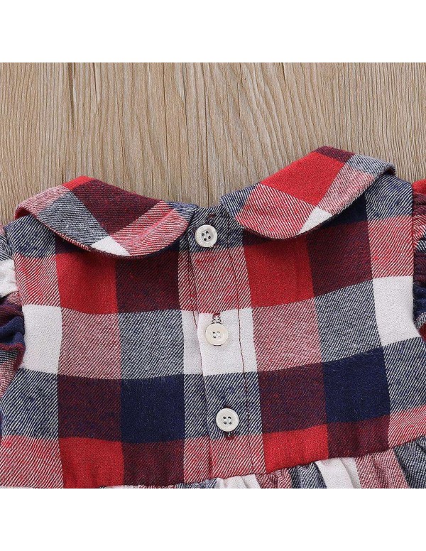 Princess Plaid Dress Cotton Soft Doll Collar Toddler Girls Elegant Clothing