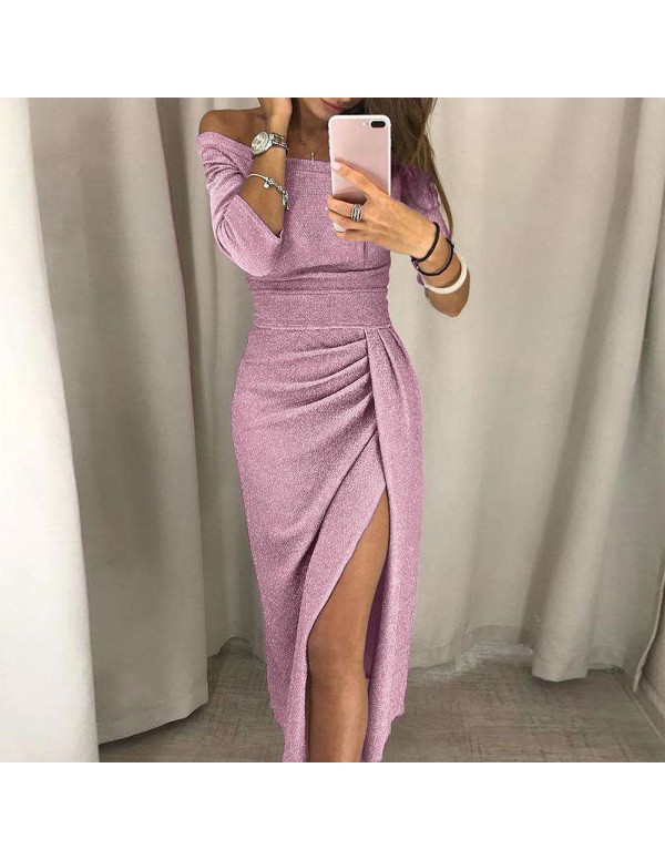 Elegant 3/4 Sleeve Dresses High Split Solid Color Bodycon Clothing