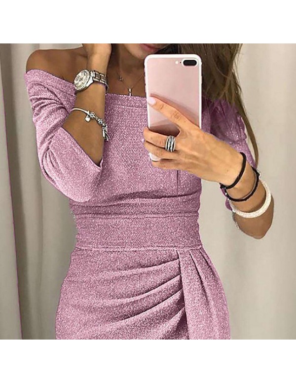 Elegant 3/4 Sleeve Dresses High Split Solid Color Bodycon Clothing