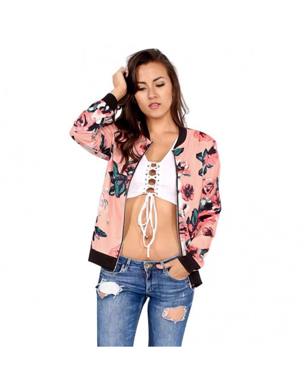 Jackets Slim Fit Zipper Coat Casual Floral Print Autumn Daily Tops