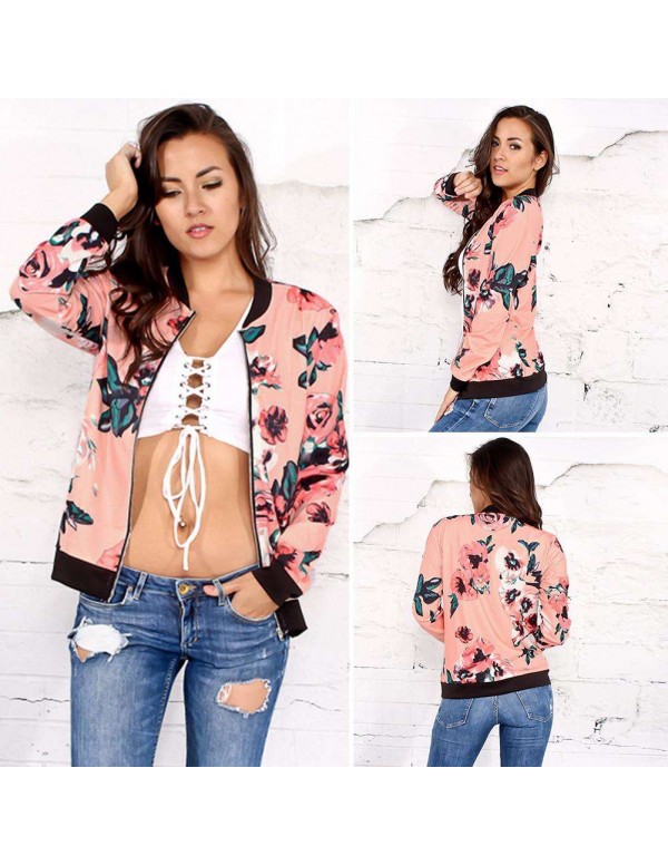 Jackets Slim Fit Zipper Coat Casual Floral Print Autumn Daily Tops