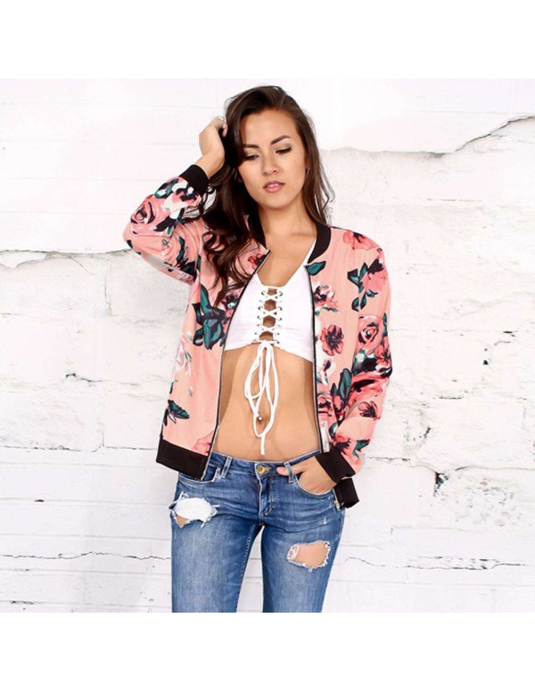 Jackets Slim Fit Zipper Coat Casual Floral Print Autumn Daily Tops