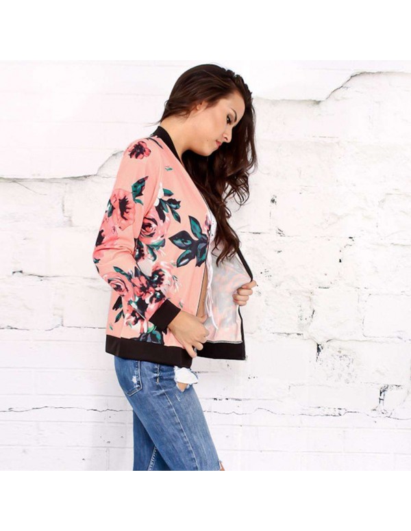 Jackets Slim Fit Zipper Coat Casual Floral Print Autumn Daily Tops