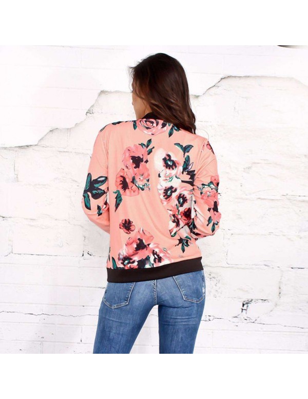 Jackets Slim Fit Zipper Coat Casual Floral Print Autumn Daily Tops