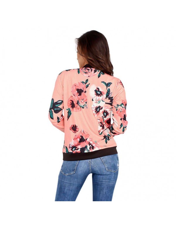 Jackets Slim Fit Zipper Coat Casual Floral Print Autumn Daily Tops