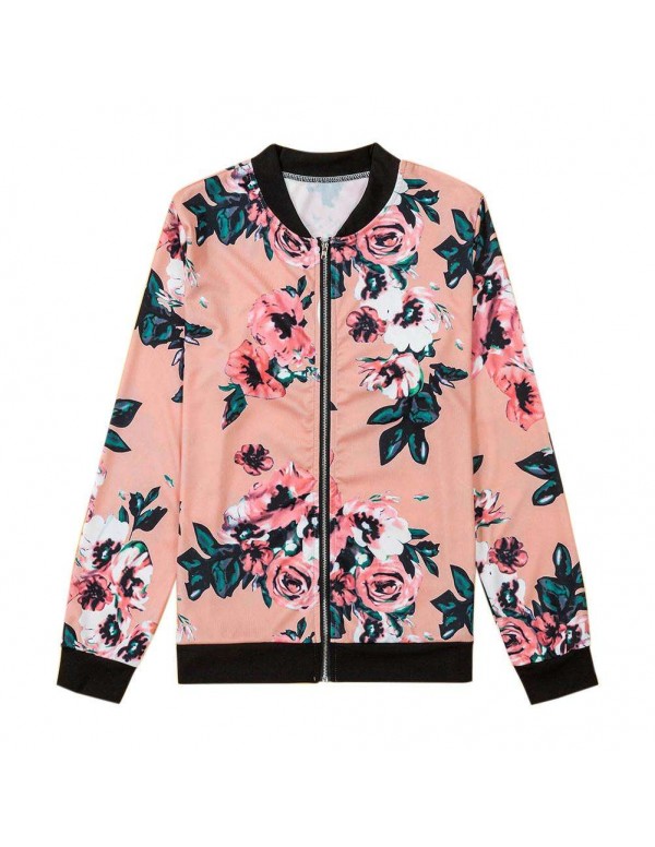 Jackets Slim Fit Zipper Coat Casual Floral Print Autumn Daily Tops