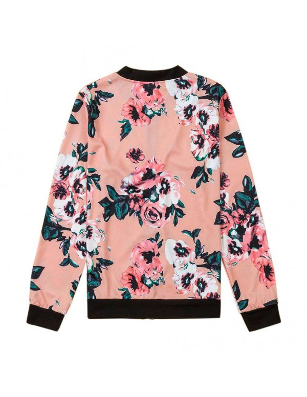 Jackets Slim Fit Zipper Coat Casual Floral Print Autumn Daily Tops