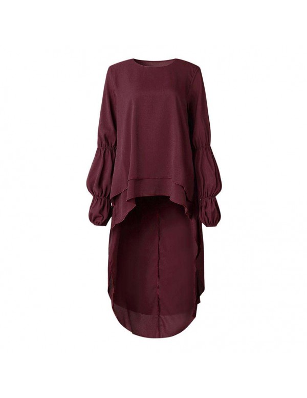 Spring Casual Ruffle Sleeves Irregular Hem Loose Shirt Dress Blouse