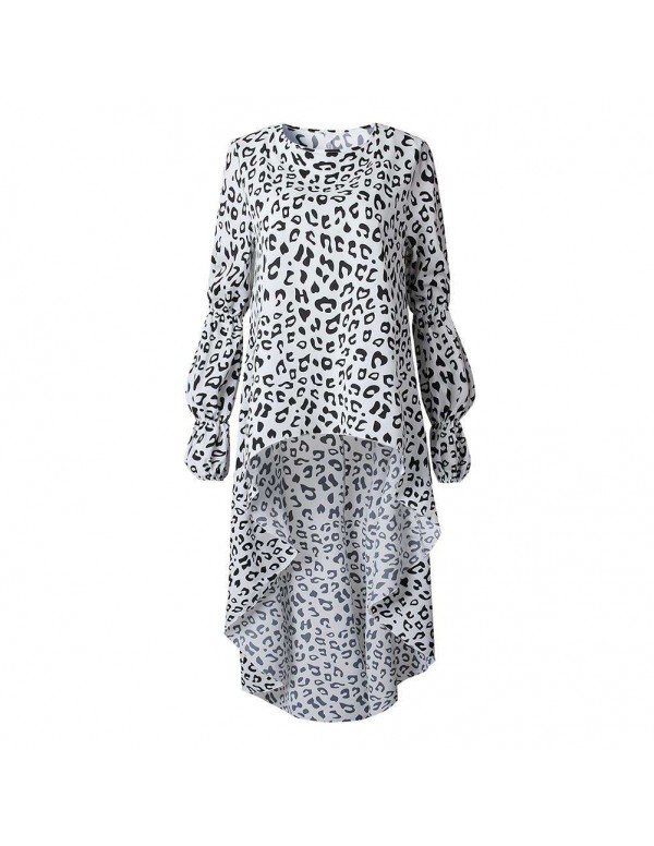 Elegant Leopard Print Ruffle Sleeves Shirt Dress I...