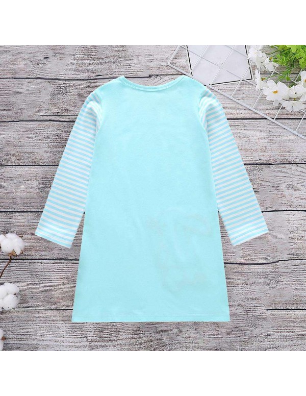 Children Long Sleeve Fashion Stripe Dress Cartoon Rabbit Girls Clothing