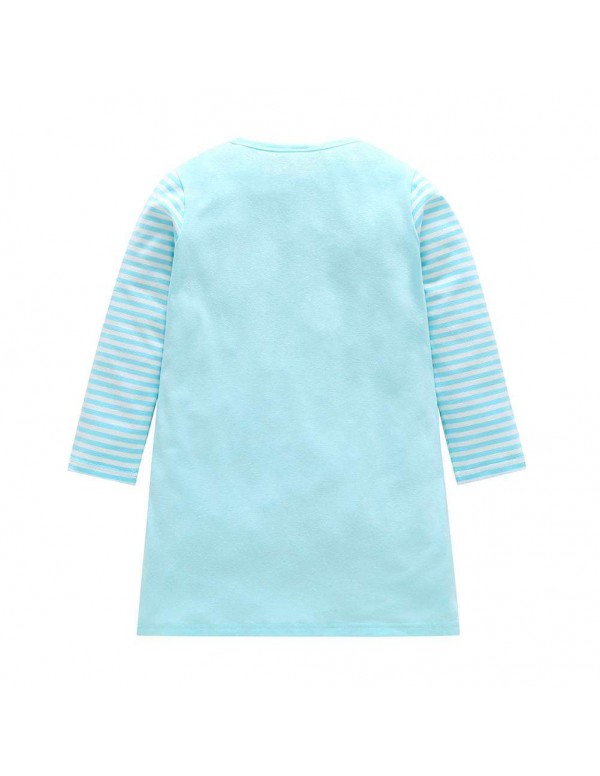 Children Long Sleeve Fashion Stripe Dress Cartoon Rabbit Girls Clothing