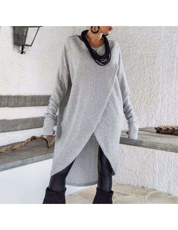 Loose Daily Sweaters Long Sleeve Irregular Hem Fashion Pullover Tops