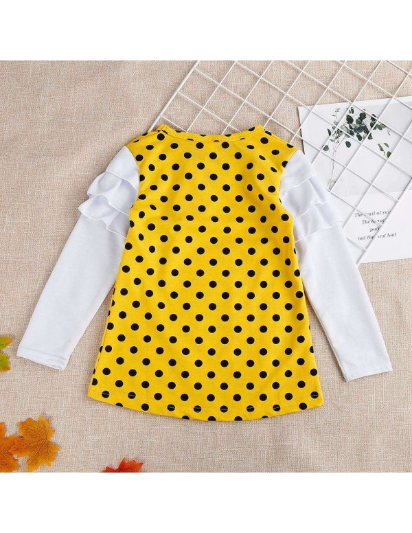 Girls Long Sleeve Polka Dot Dress Princess Cute Bowknot Children Clothes