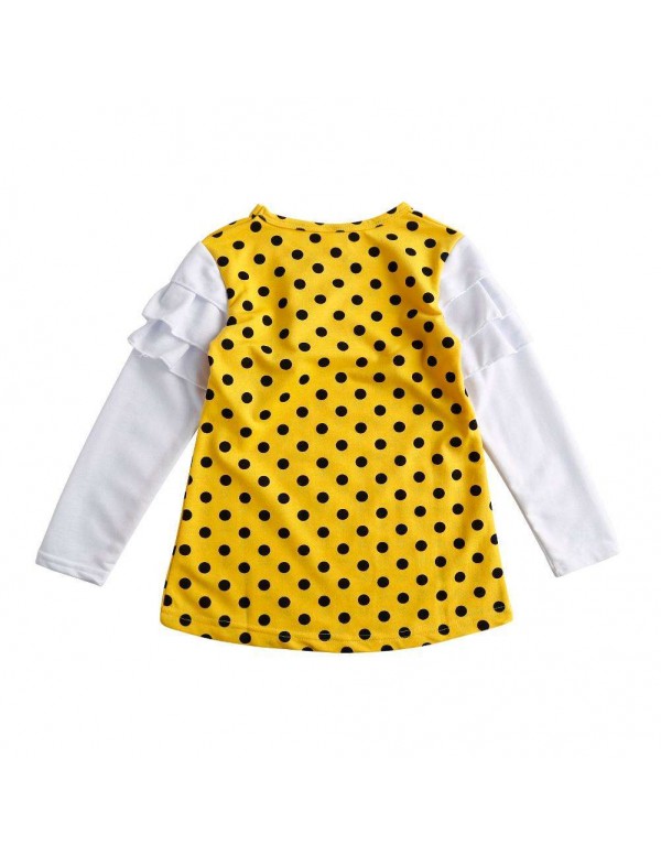 Girls Long Sleeve Polka Dot Dress Princess Cute Bowknot Children Clothes