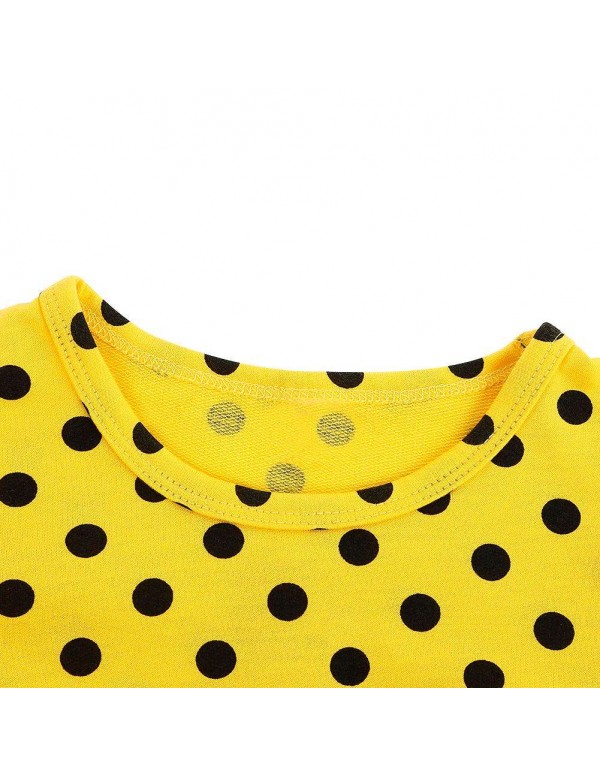 Girls Long Sleeve Polka Dot Dress Princess Cute Bowknot Children Clothes